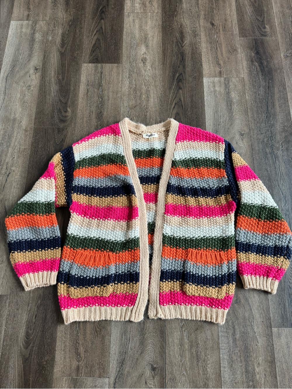 Haptics Chunky Multicolor Striped Cardigan Sweater Women’s Size Large